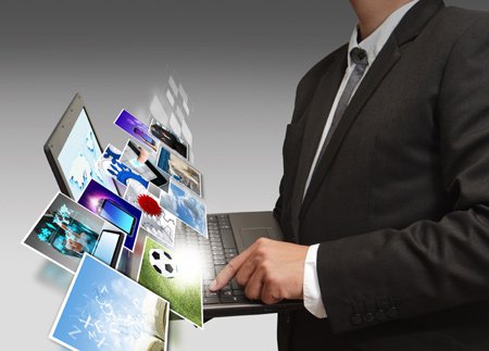 business man holding his la