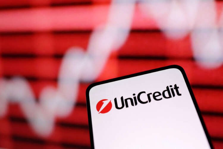 UniCredit bank logo with a rising stock graph illustrating share buyback news - Global Banking & Finance Review