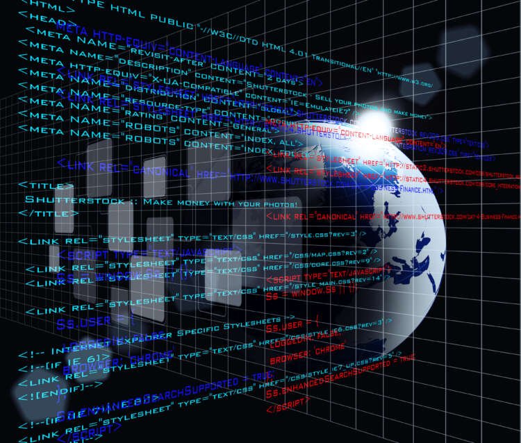 Digital program code overlaying a globe, symbolizing cyber risk in insurance - Global Banking & Finance Review