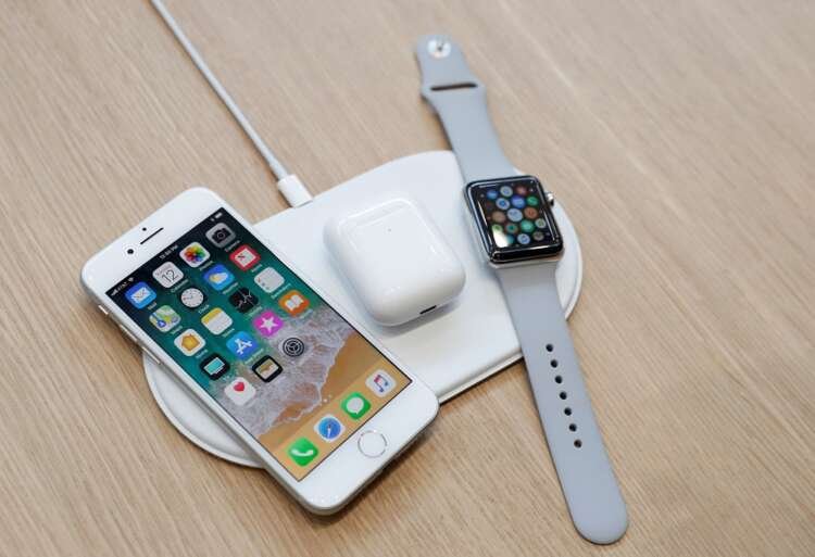 FILE PHOTO: An AirPower wireless charger is displayed during a launch event in Cupertino