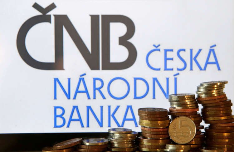 Czech Crown coins in front of the Czech central bank logo - Global Banking & Finance Review
