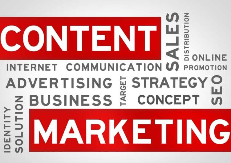 Motivational educational poster in pink and blue, showcasing content marketing solutions - Global Banking & Finance Review