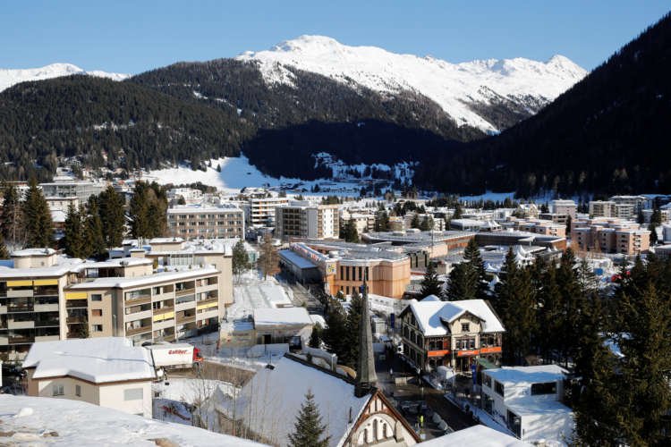 General view shows the congress center and the Alpine resort of Davos