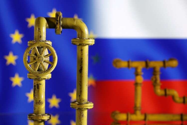 Illustration depicting natural gas pipeline with EU and Russia flags, highlighting gas solidarity issues - Global Banking & Finance Review
