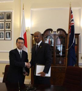 Premier and Minister of Finance of the British Virgin Islands (BVI) Dr. the Hon D. Orlando Smith, OBE, signed the agreement with H.E. Mr. Keiichi Hayashi, Japanese Ambassador to the United Kingdom (UK)