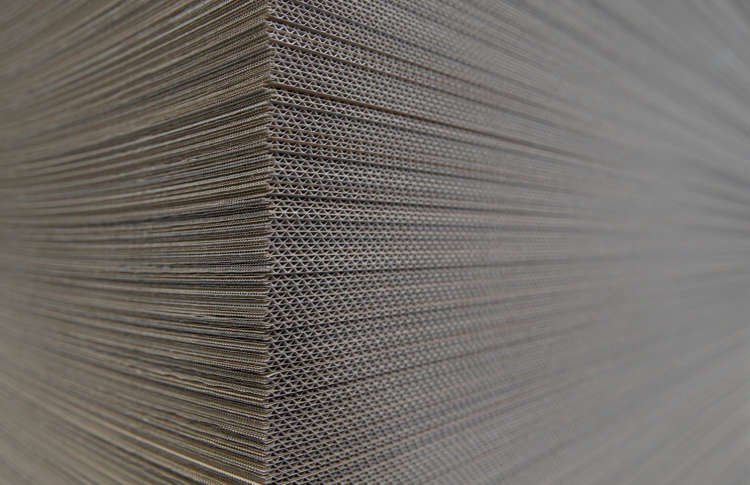 FILE PHOTO: Sheets of cardboard are pictured inside the box manufacturing company DS Smith Packaging Atlantique in La Chevroliere