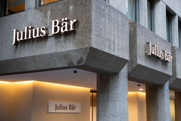 Julius Baer logo in Zurich, highlighting their recent share buy-back program - Global Banking & Finance Review