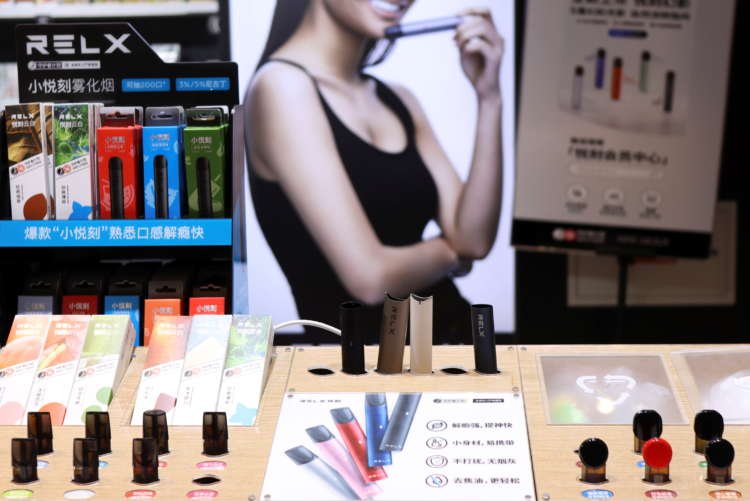 RELX vaping products by RLX Technology Inc are seen displayed at a store inside a shopping mall in Beijing