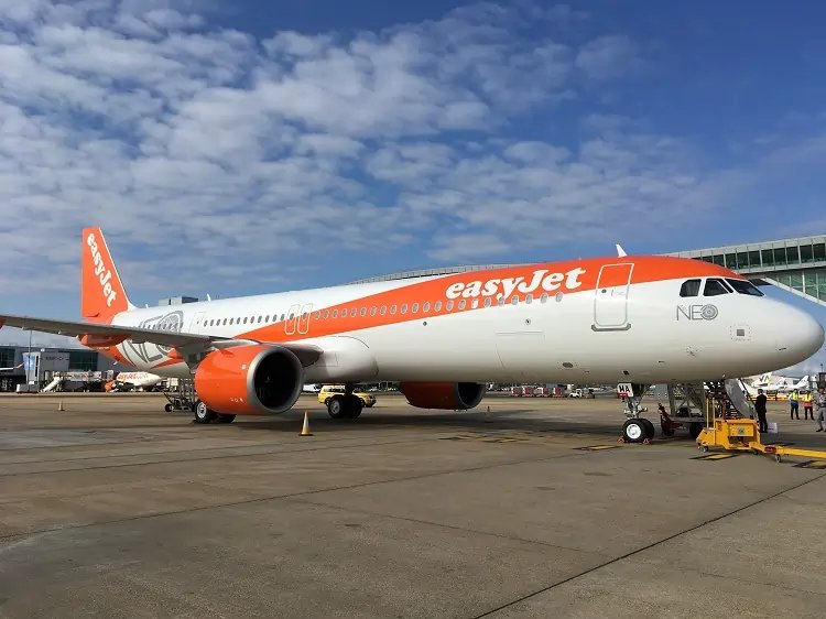 EasyJet logo and aircraft with financial reports highlighting weaker profits - Global Banking & Finance Review