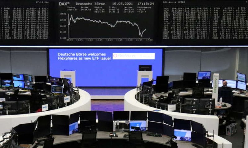 Image for European shares end lower on lockdown worries, still posts third week of gains