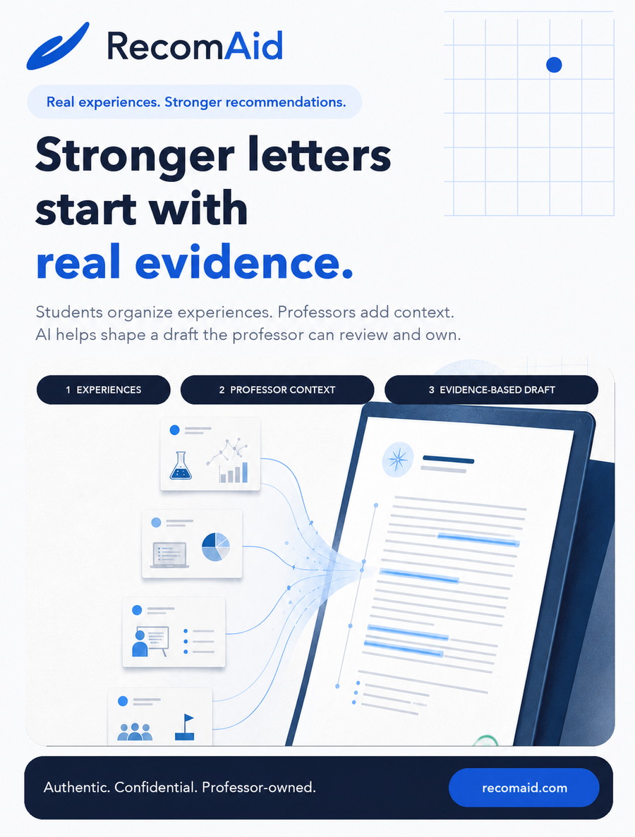 RecomAid's Structured evidence for professor-owned recommendations