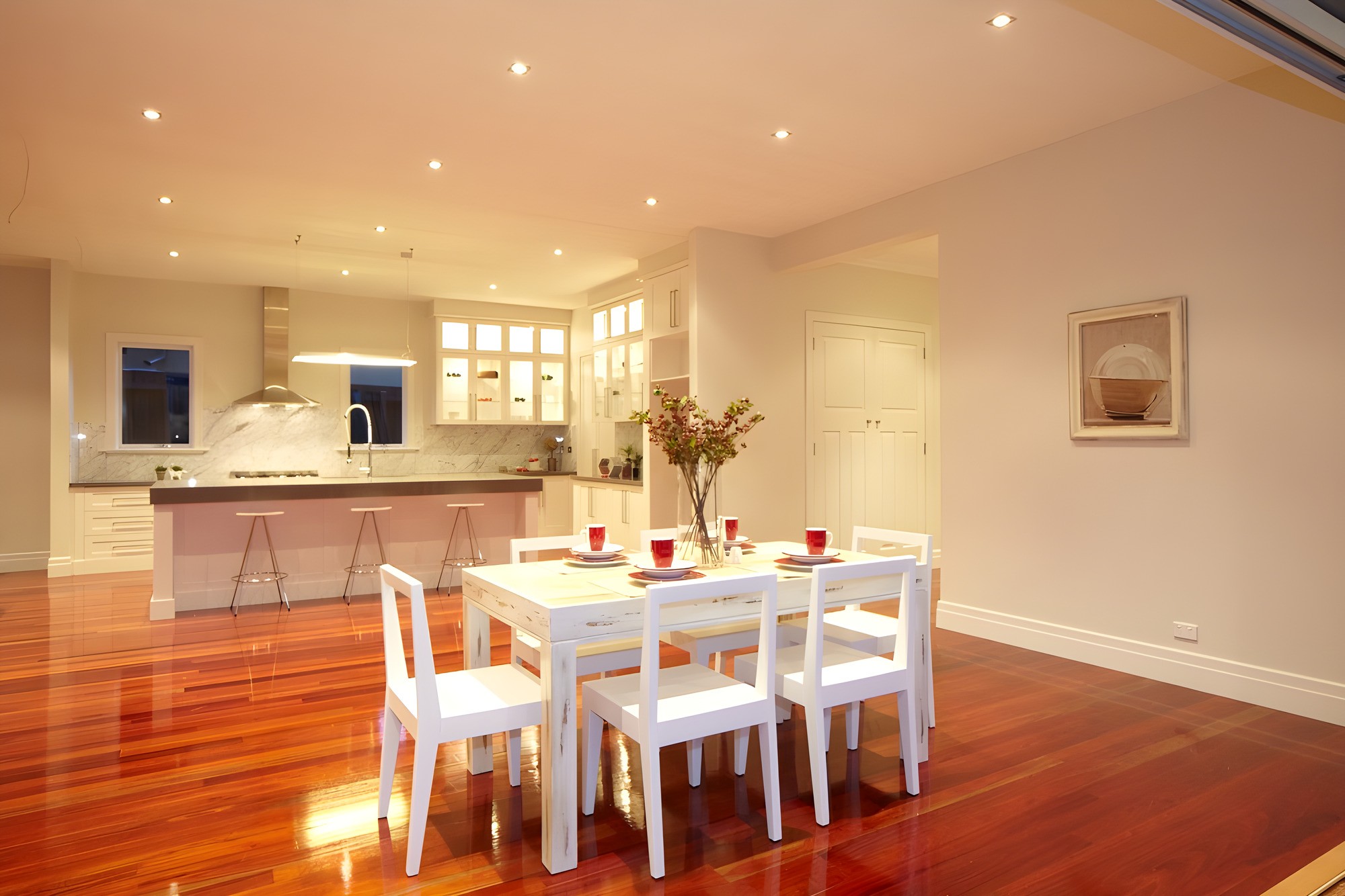 Dining room and kitchen in the Carnegie custom home