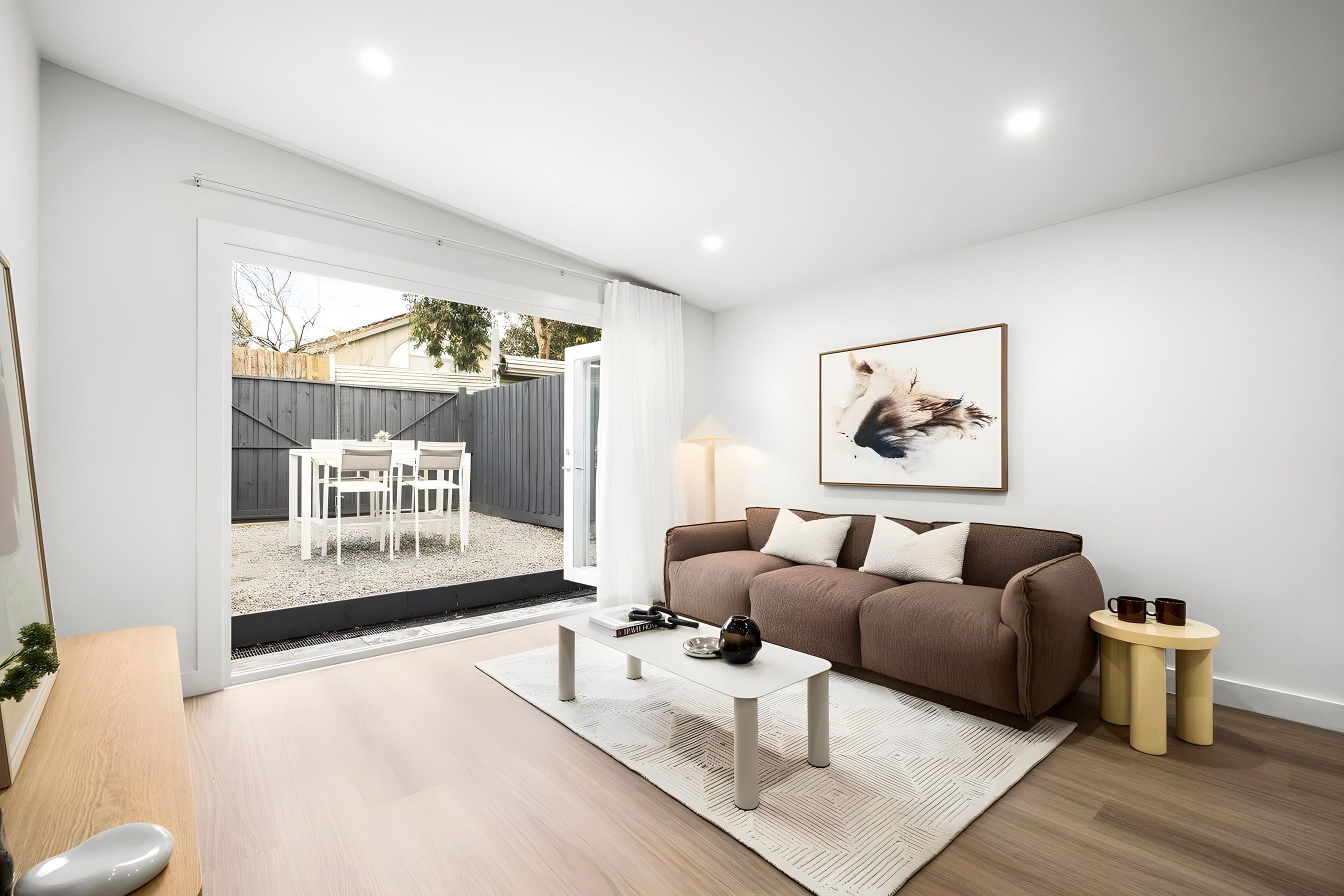 Living room opening to the courtyard in the Ascot Vale home