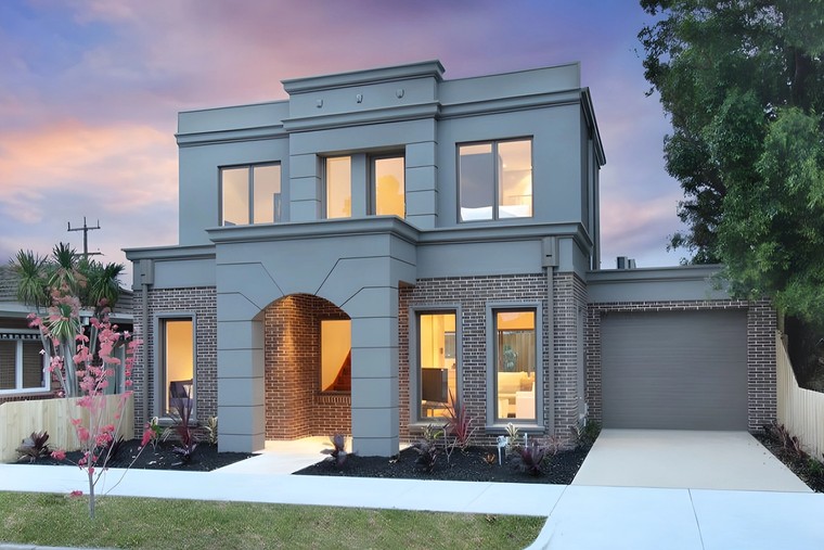Front of the Hughesdale dual occupancy at dusk