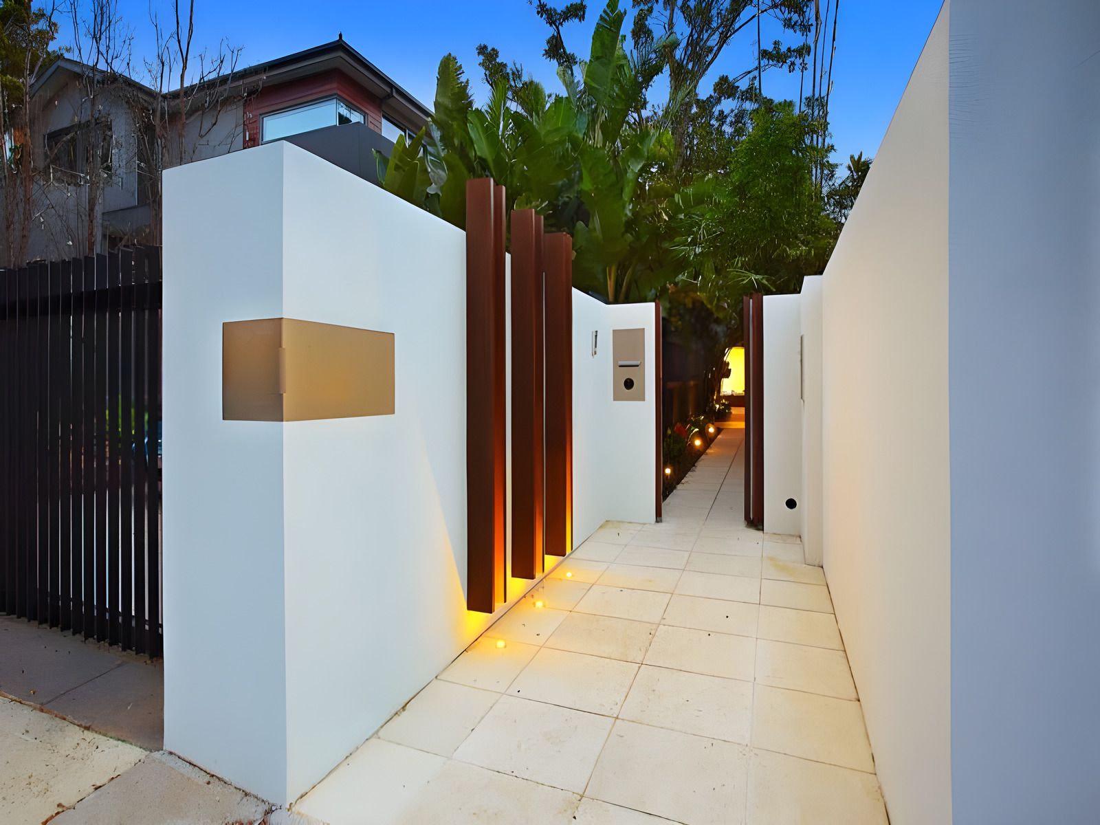Entry of the Beaumaris renovation at dusk