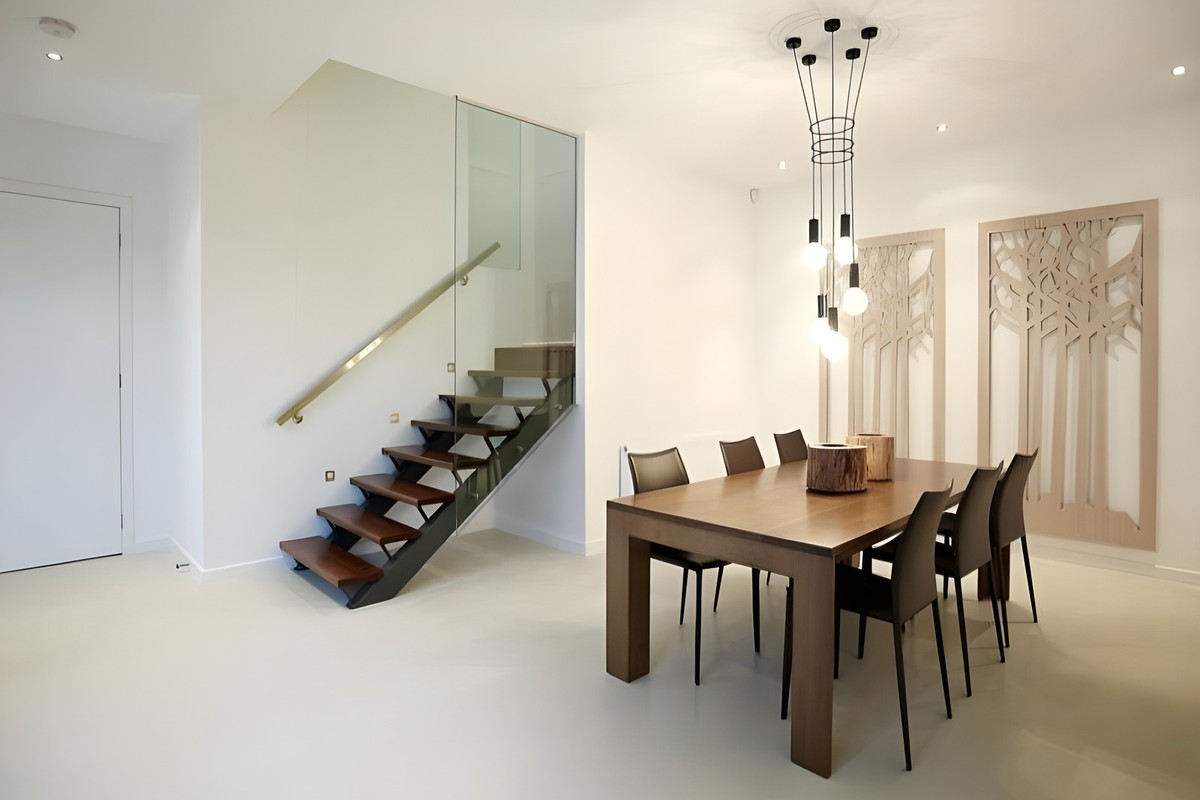 Dining room and open stair in the Beaumaris renovation