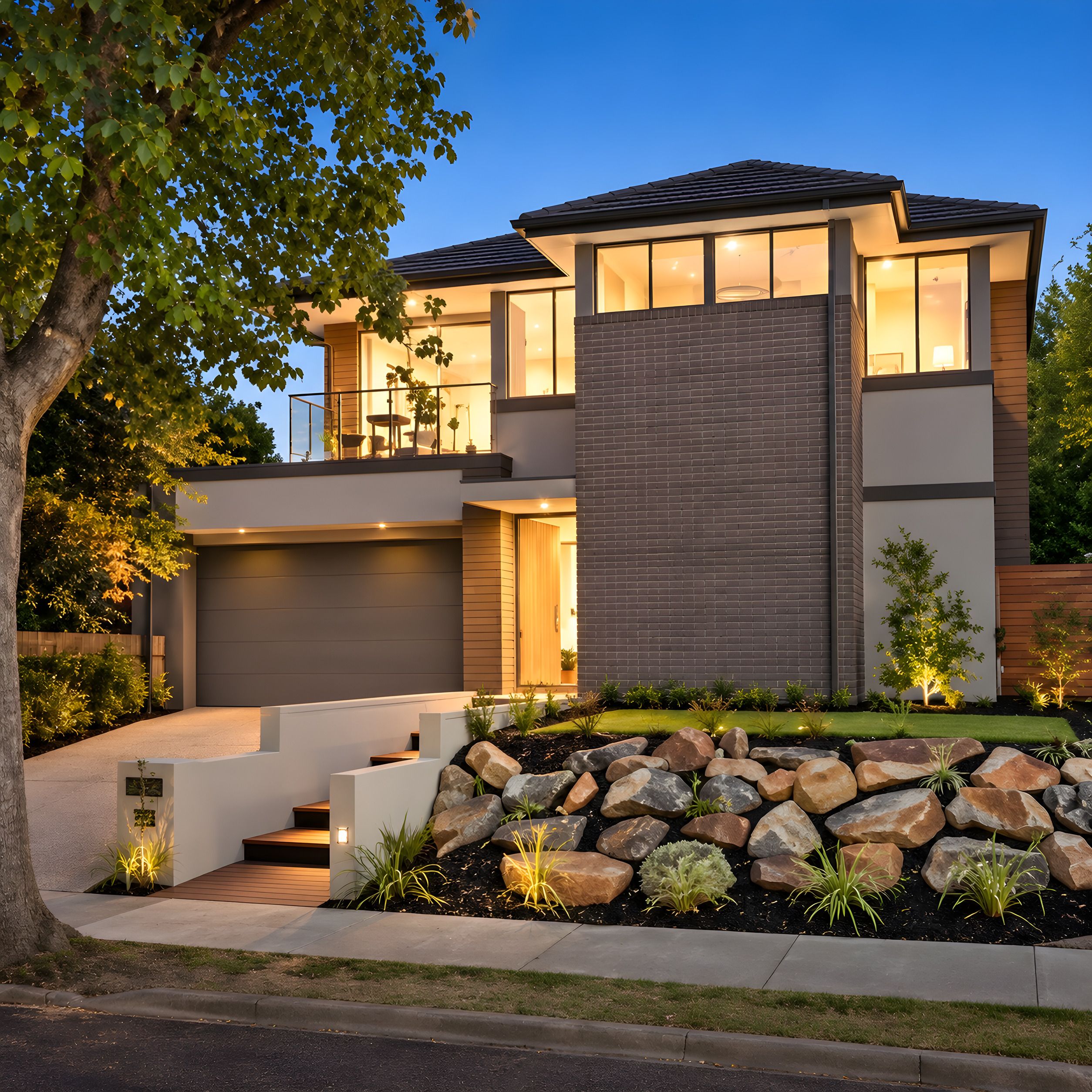 Front of a Glen Iris townhouse at dusk
