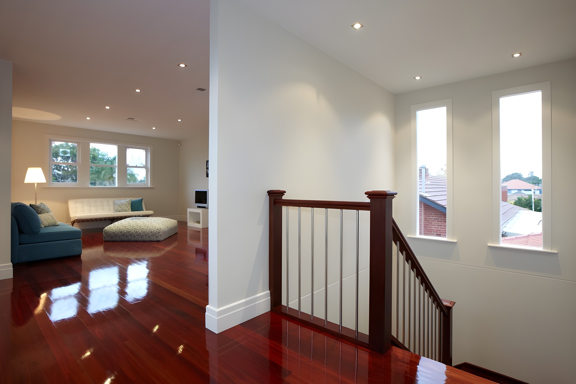 Upstairs landing and stair in the Carnegie custom home