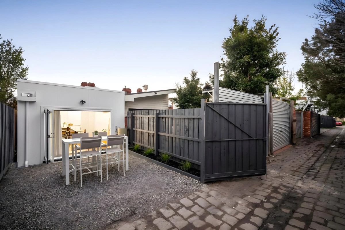 Courtyard and back gate of the Ascot Vale home