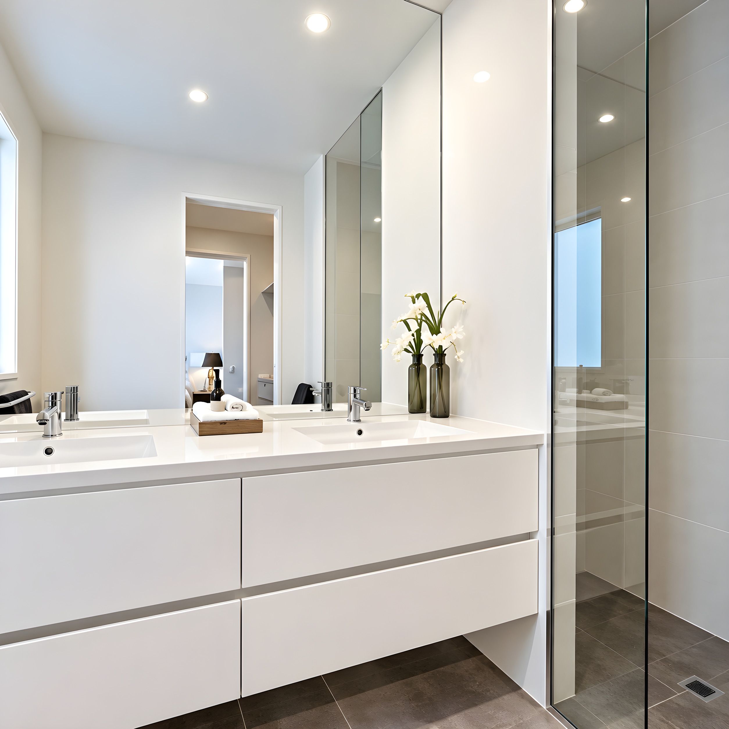 Ensuite with a double vanity in a Glen Iris townhouse