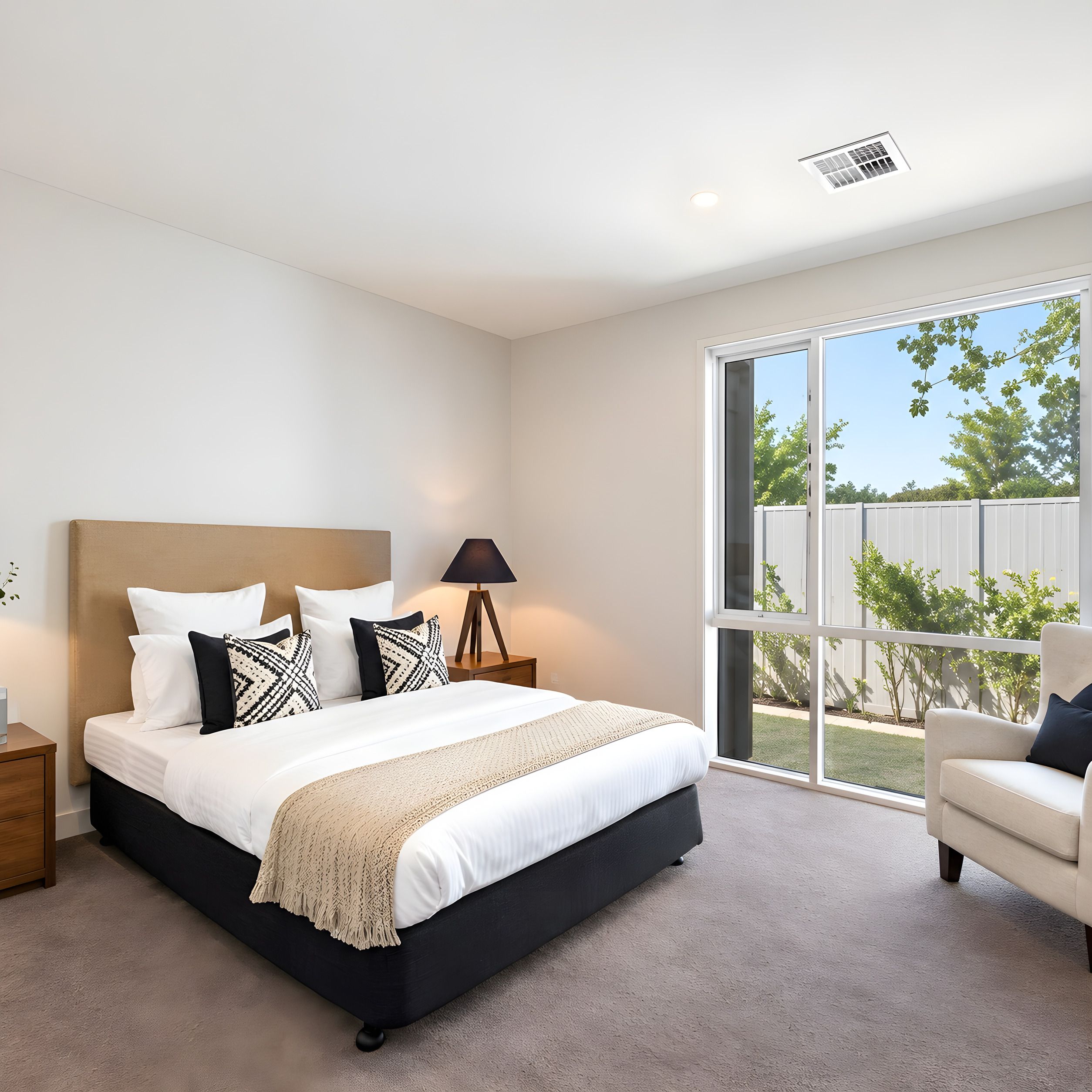 Bedroom opening to the garden in a Glen Iris townhouse