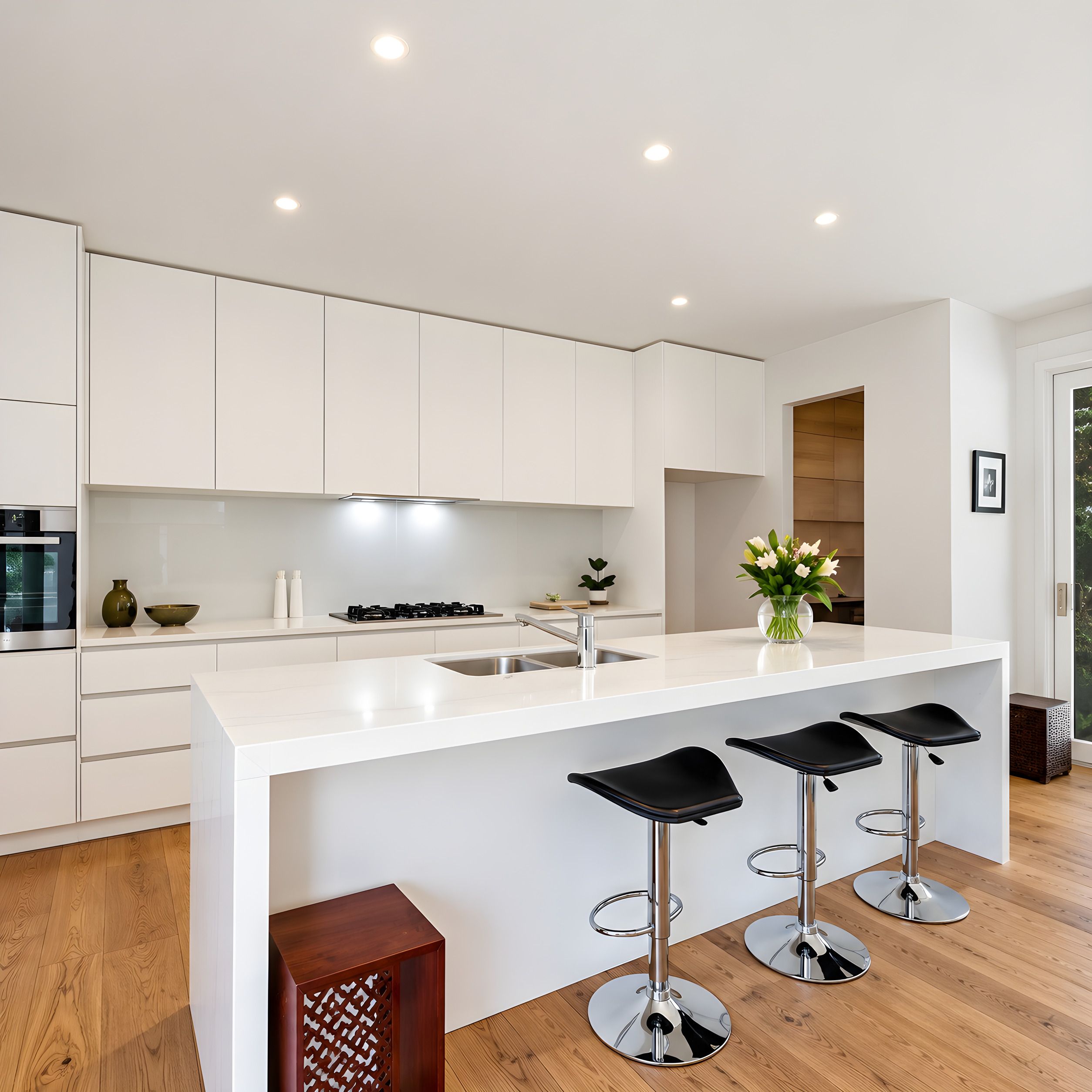 Kitchen with an island bench in a Glen Iris townhouse