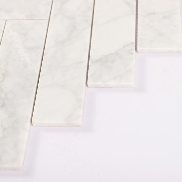 Carrara White Large Herringbone Marble Mosaic — mosaic xương cá bằng đá marble trắng Carrara