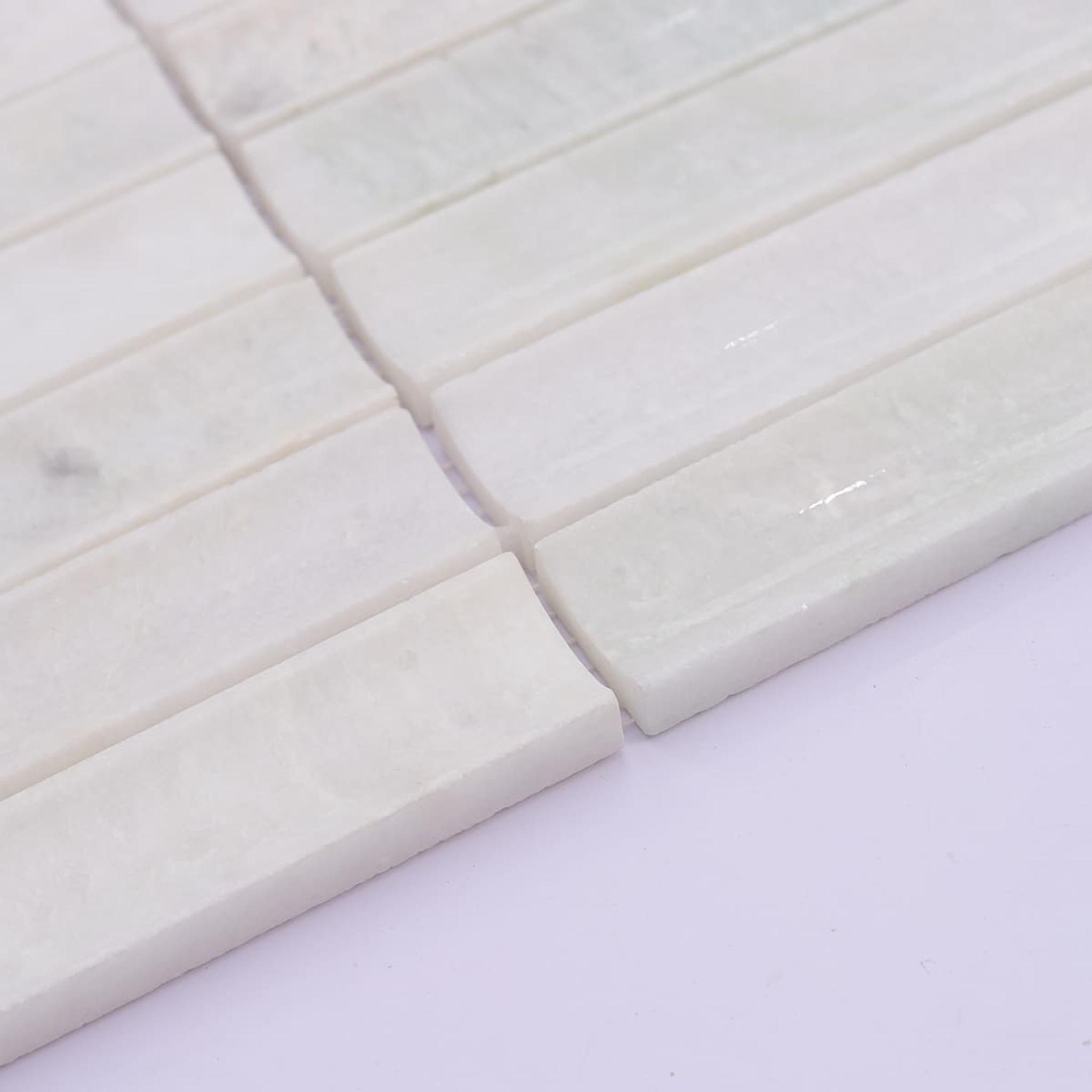White Jade Polished Marble Mosaic Strip Fluted Wall Tile — mosaic rãnh sọc (fluted) bằng đá marble trắng