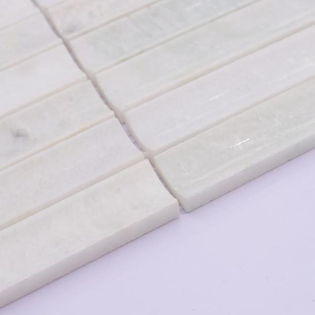 White Jade Polished Marble Mosaic Strip Fluted Wall Tile — mosaic rãnh sọc (fluted) bằng đá marble trắng