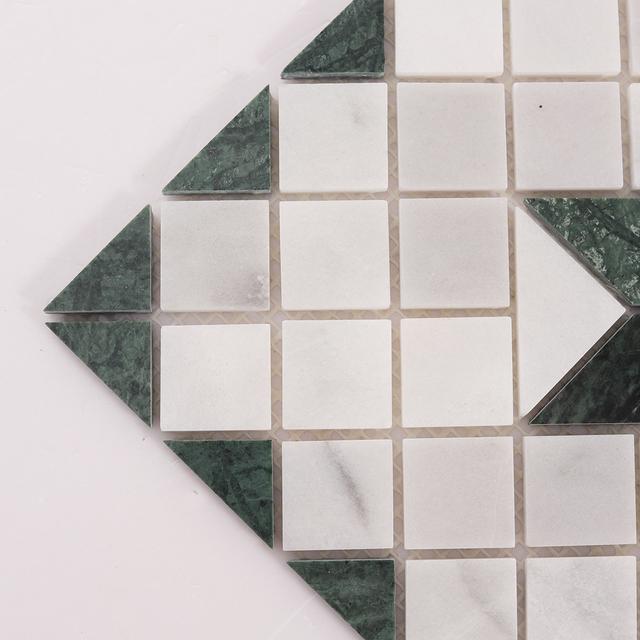Carrara White & Green Star Marble Mosaic Tiles — mosaic ghép nghệ thuật bằng đá marble trắng & xanh lục