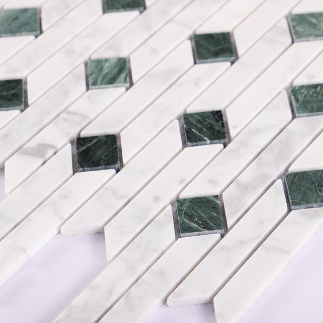 White and Green Marble Mosaic Floor Tile Geometric Pattern — mosaic ghép nghệ thuật bằng đá marble trắng & xanh lục