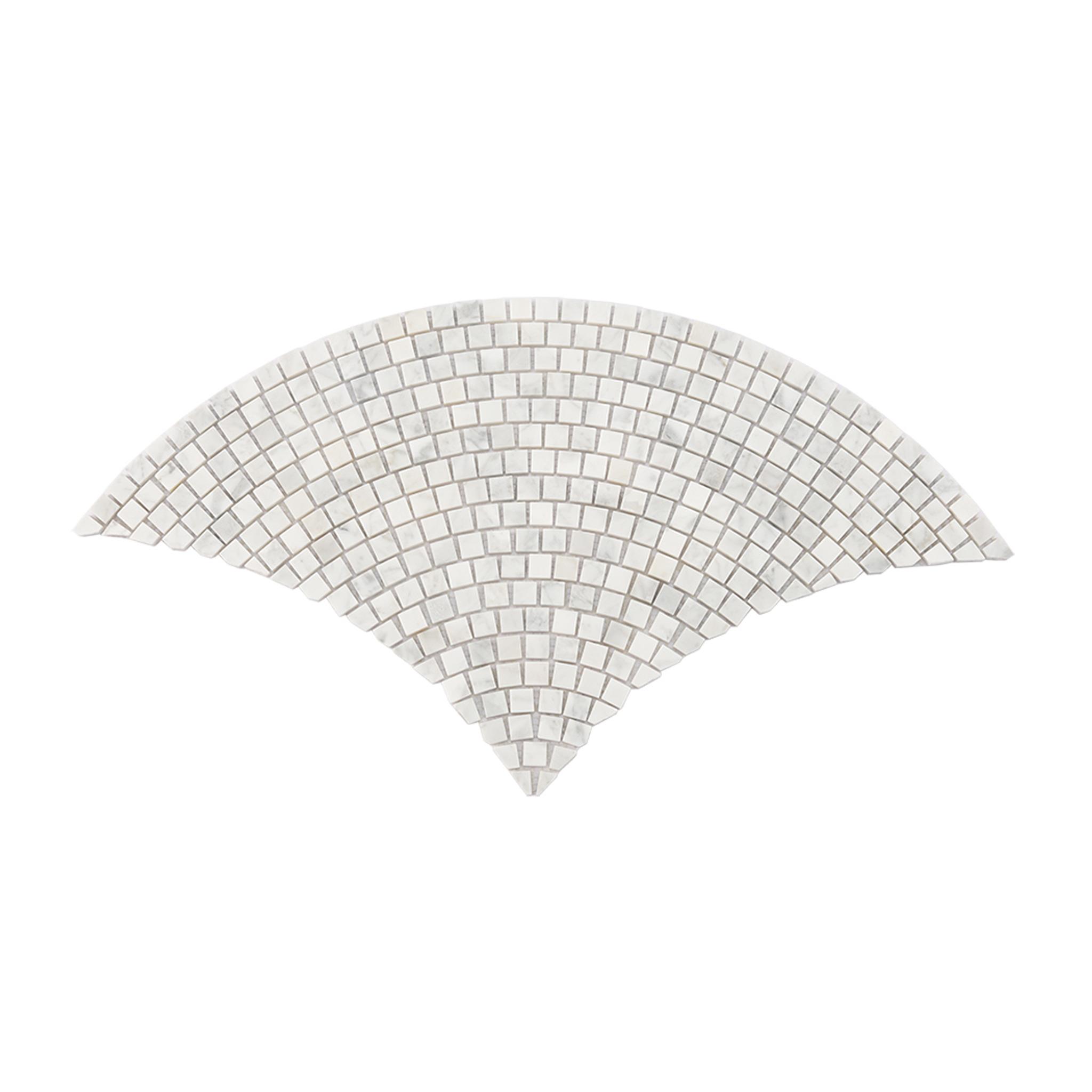 White Fan Shaped Marble Tile Hand Cut  Wall and Floor Mosaic — mosaic nan quạt bằng đá marble trắng