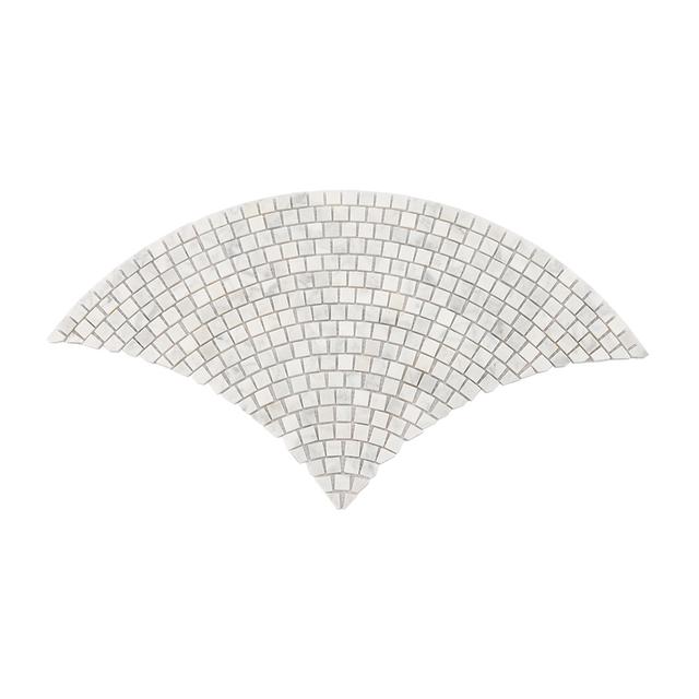 White Fan Shaped Marble Tile Hand Cut  Wall and Floor Mosaic — mosaic nan quạt bằng đá marble trắng