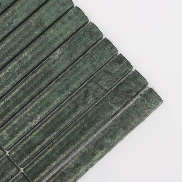Dark Green Fluted Marble Kit Kat Wall Tile Bathroom Mosaic — mosaic rãnh sọc (fluted) bằng đá marble xanh lục