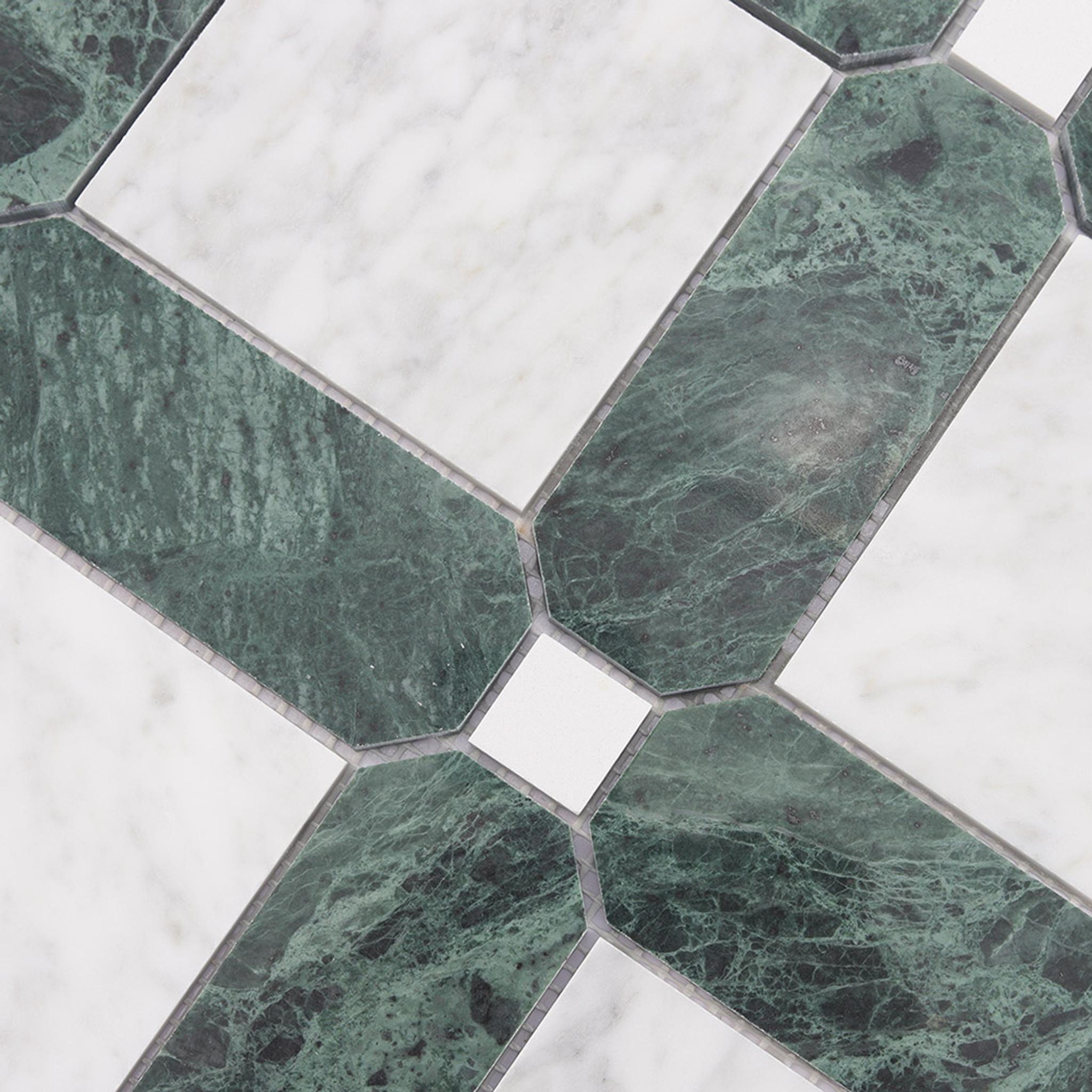 Framed Square Marble Mosaic White and Green Tile — mosaic vuông bằng đá marble trắng & xanh lục