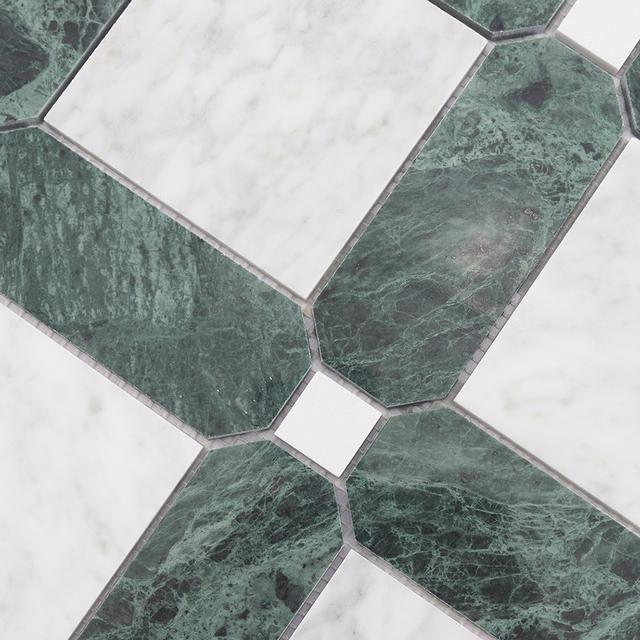 Framed Square Marble Mosaic White and Green Tile — mosaic vuông bằng đá marble trắng & xanh lục