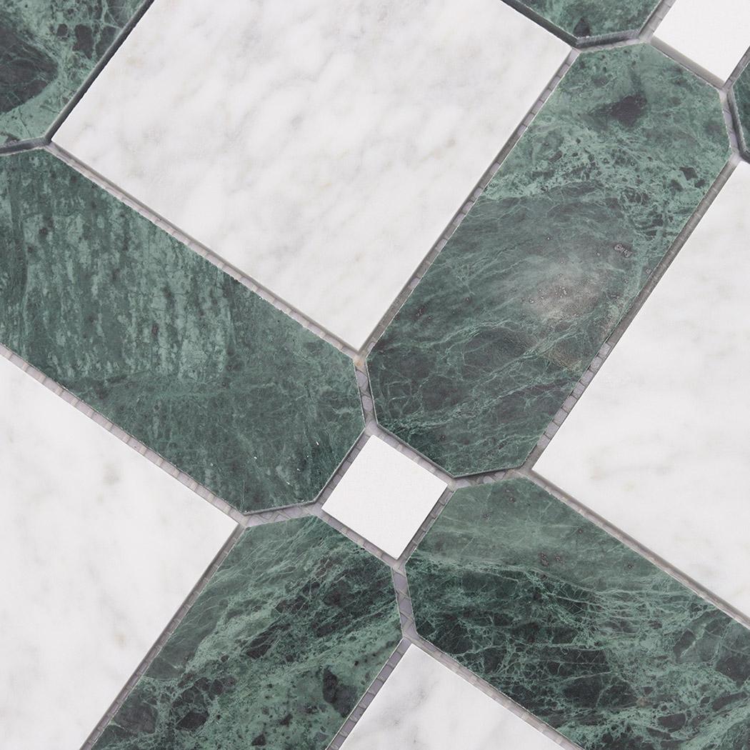 Framed Square Marble Mosaic White and Green Tile — mosaic vuông bằng đá marble trắng & xanh lục