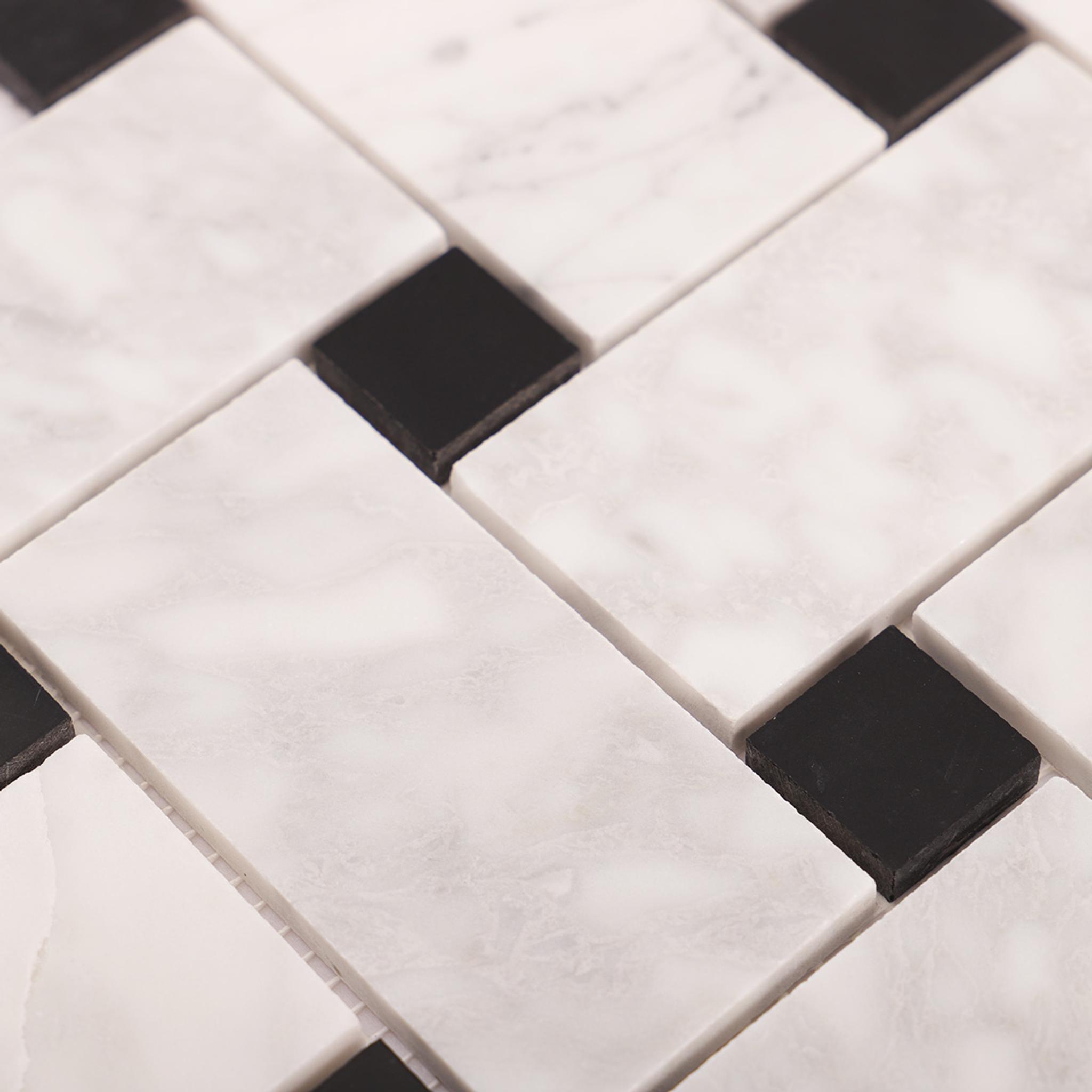 Carrara White Basketweave Marble Mosaic Tiles — mosaic đan rổ (basketweave) bằng đá marble trắng & trắng Carrara