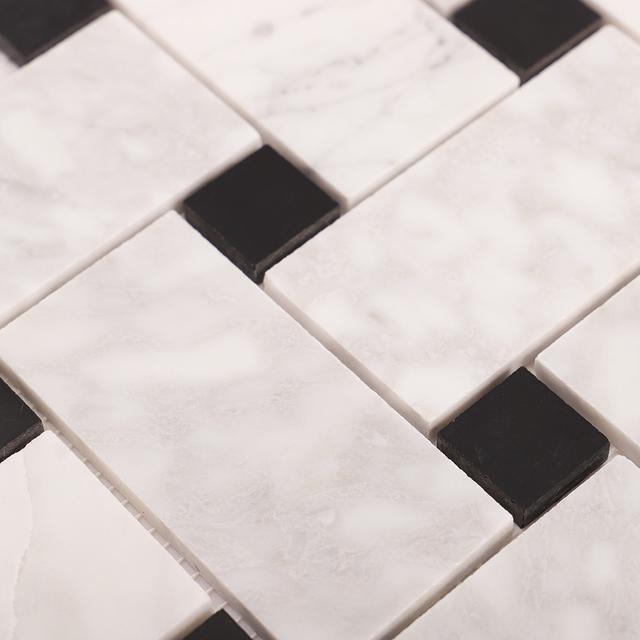 Carrara White Basketweave Marble Mosaic Tiles — mosaic đan rổ (basketweave) bằng đá marble trắng & trắng Carrara