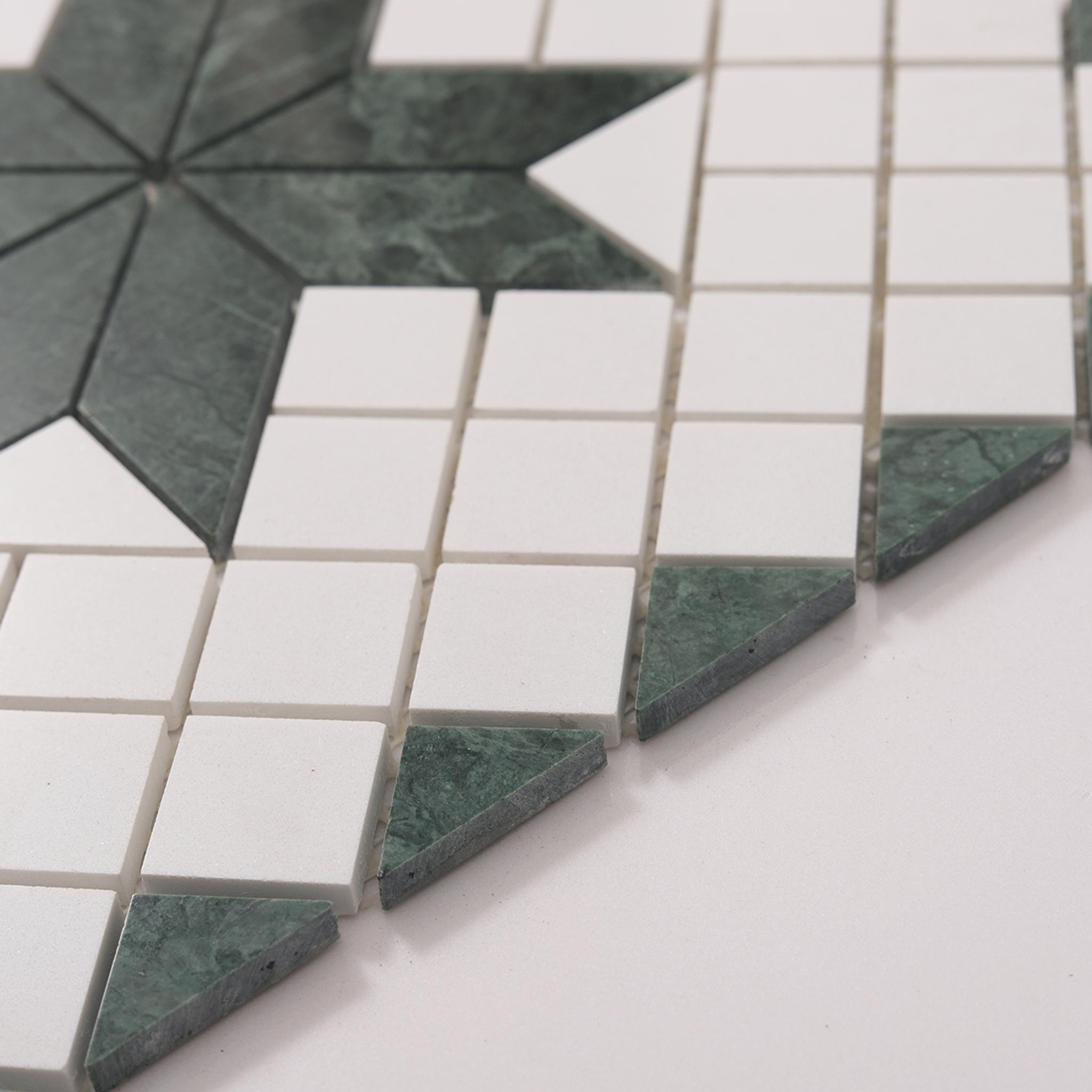 Green and White Star Marble Mosaic Tiles — mosaic ghép nghệ thuật bằng đá marble trắng & xanh lục