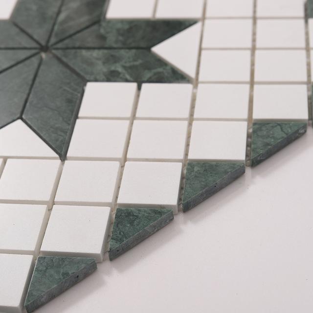 Green and White Star Marble Mosaic Tiles — mosaic ghép nghệ thuật bằng đá marble trắng & xanh lục