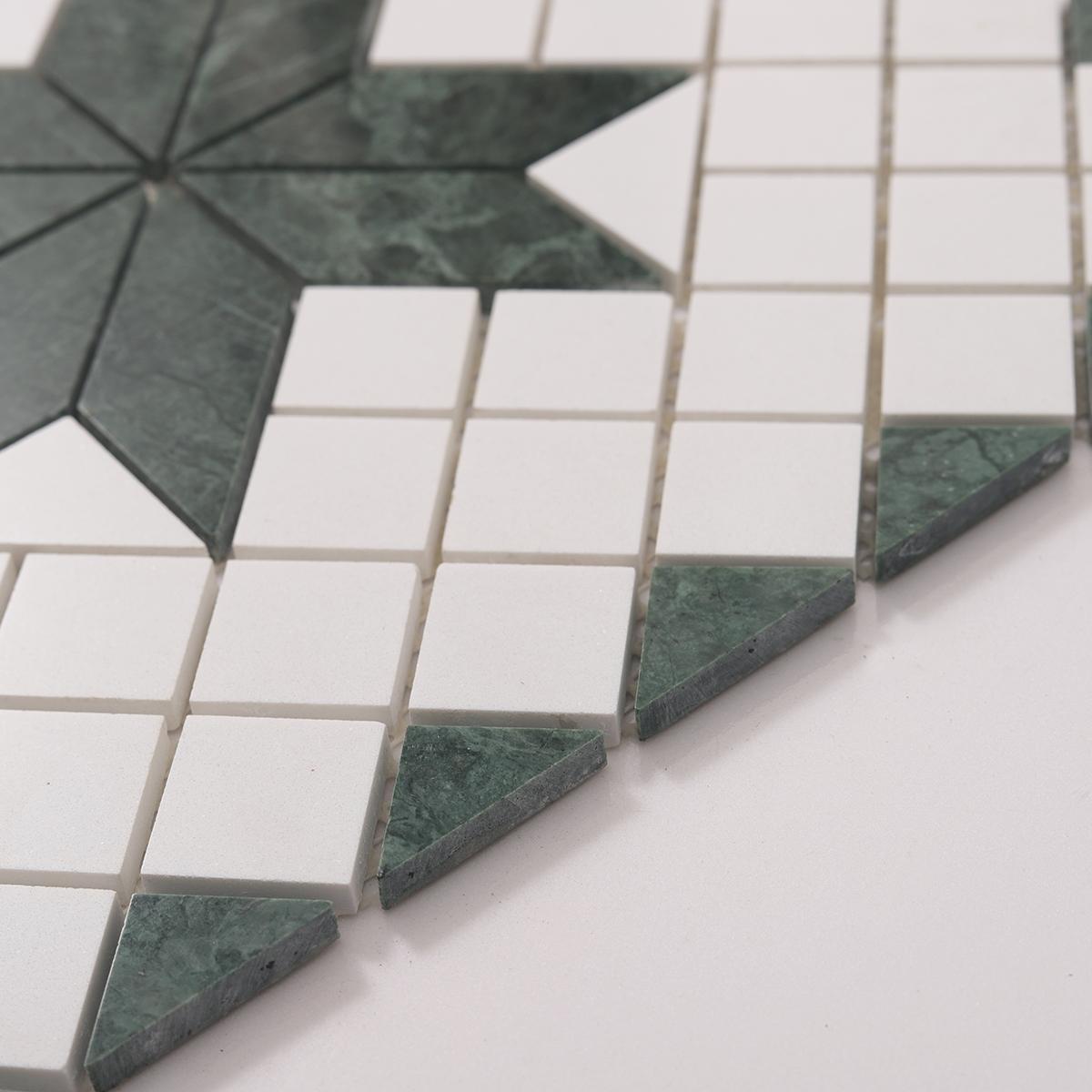 Green and White Star Marble Mosaic Tiles — mosaic ghép nghệ thuật bằng đá marble trắng & xanh lục