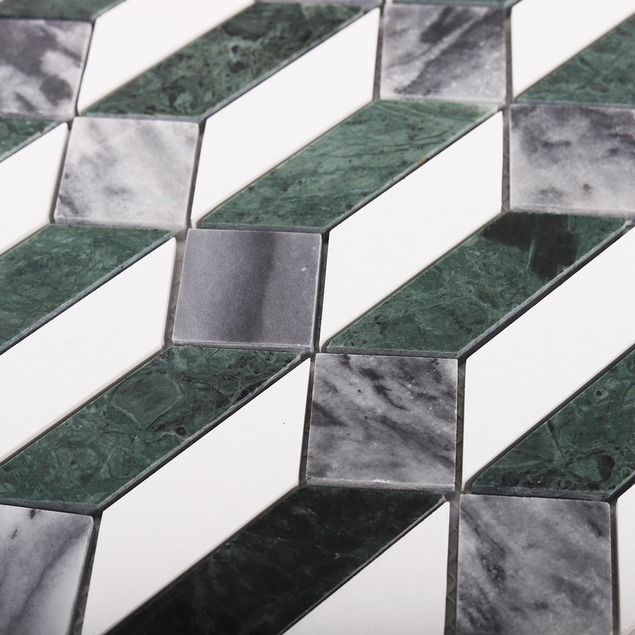 Green and White Picket Marble Mosaic Tiles — mosaic ghép nghệ thuật bằng đá marble trắng & xanh lục