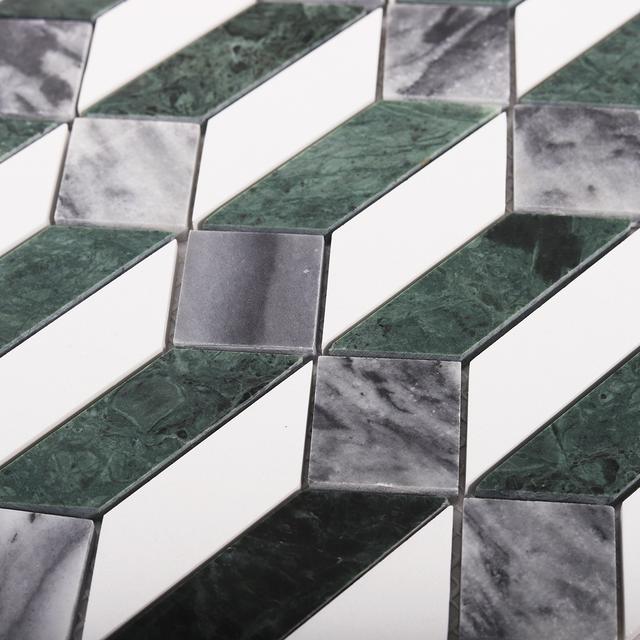 Green and White Picket Marble Mosaic Tiles — mosaic ghép nghệ thuật bằng đá marble trắng & xanh lục