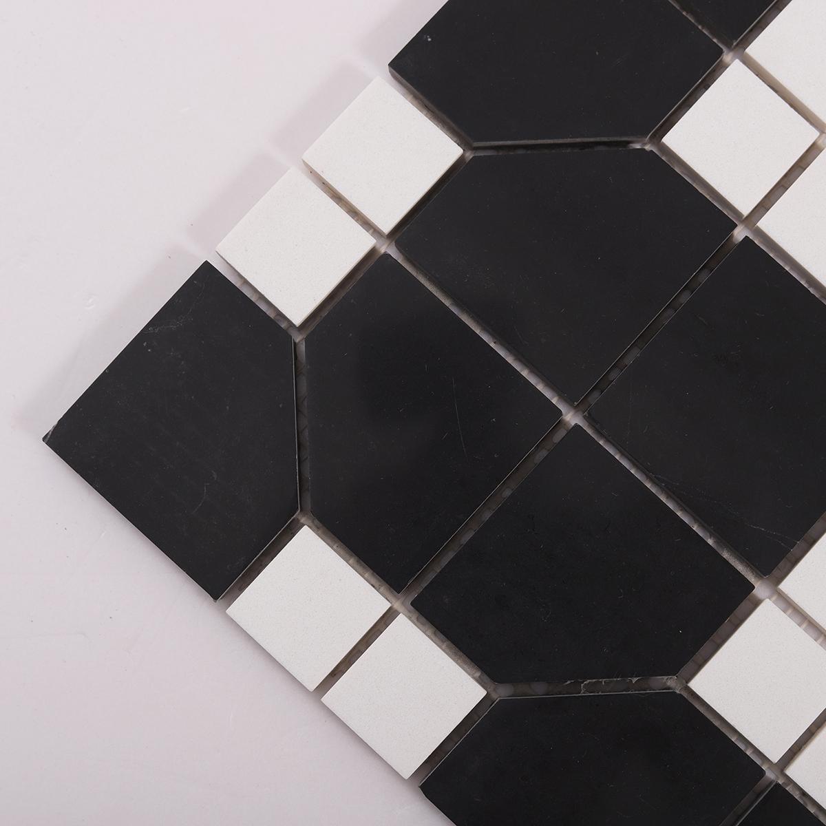Black and White Hexagon Geometric Marble Mosaic — mosaic lục giác bằng đá marble đen & trắng