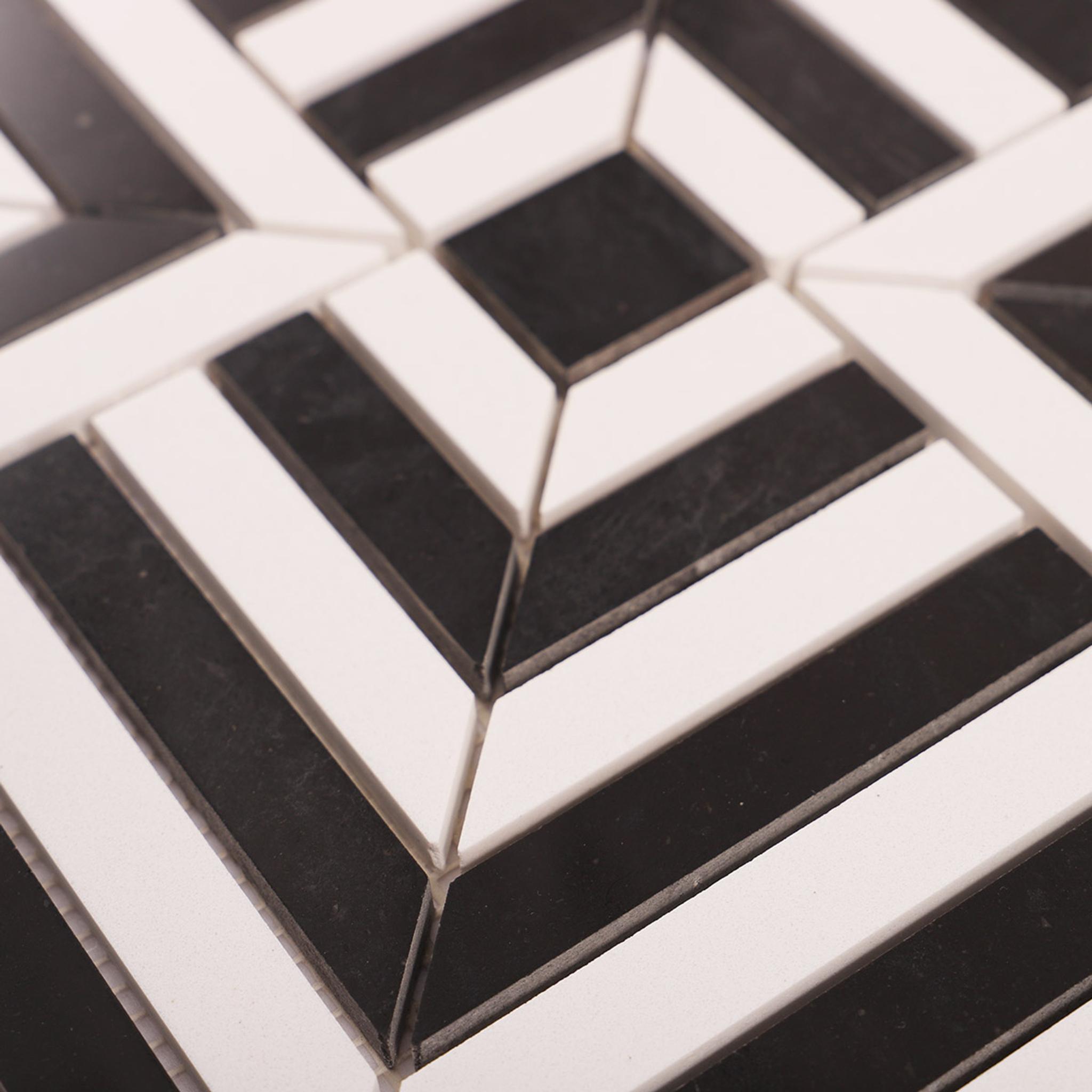 Black and White Geometric Tile  Handcut  Mosaic — mosaic ghép nghệ thuật bằng đá marble đen & trắng