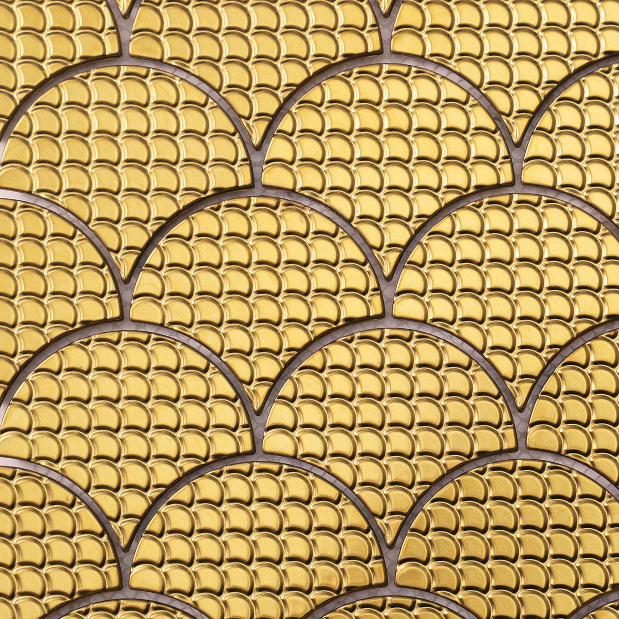 3D Gold Metal Shell Shaped Mosaic Tiles — mosaic vuông bằng xà cừ vàng