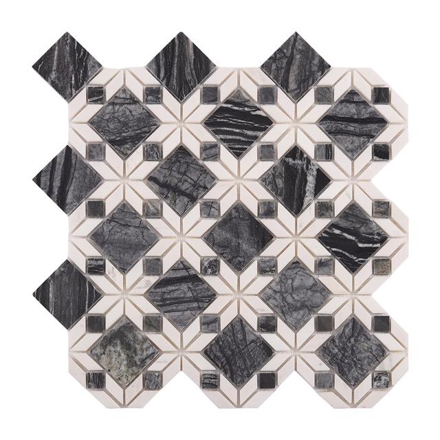 Gray and White Star Lattice Marble Mosaic Tiles - Hình Sao Đen Trắng — Rochelle Rochelle Stone