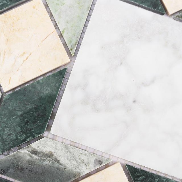 Geometric Octagon Marble Bathroom Tile Mosaic with Green and White — mosaic ghép nghệ thuật bằng đá marble trắng & xanh lục