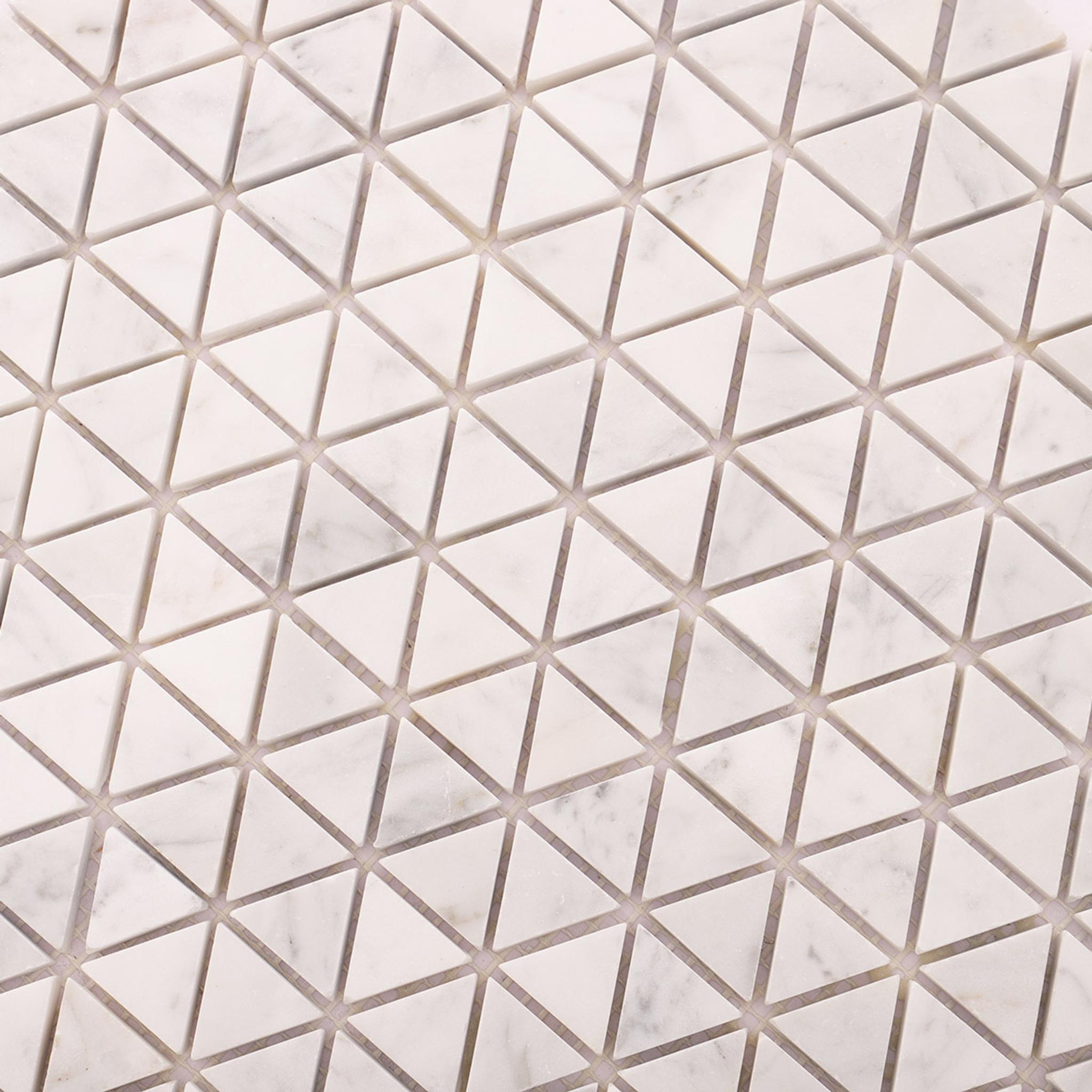 Carrara White Marble Geometric Triangle Mosaic Tiles — mosaic ghép nghệ thuật bằng đá marble trắng & trắng Carrara